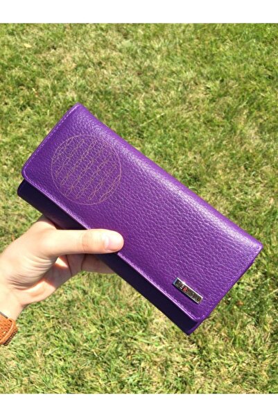 DERKON Women's Genuine Leather Wallet Purple with Flowers and Plenty of Eyes
