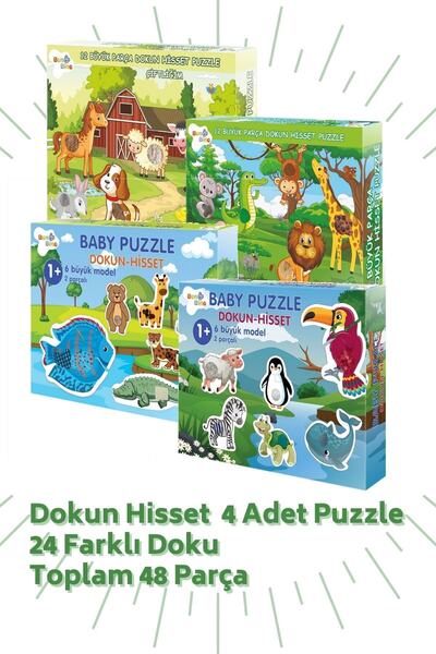 Bonkido Dokun Hisset 4'lü Set- 2 Çeşit 24 Parça Baby Puzzle + 2 Çeşit 24 Parç...