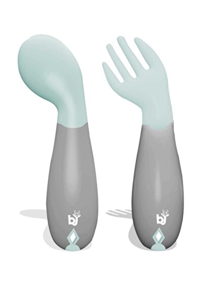 Babyjem Angled Food Fork Spoon Set Turquoise