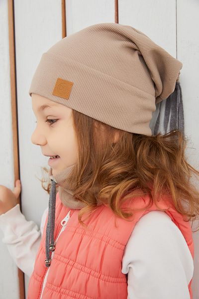 Babygiz Girl's Brown String Hat Beret Neck Collar Set Comfortable Cotton Camisole Domestic Production