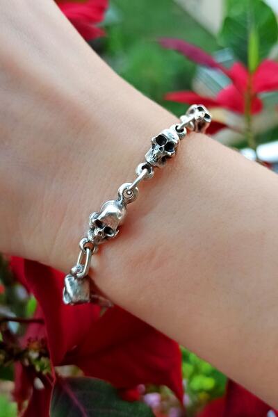 Fildişi Aksesuar Antik Gümüş Kaplama Kuru Kafalar Şekilli El Yapımı Ayarlanab...