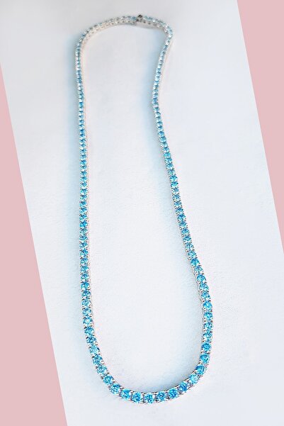 MorMajor Silver Ithal Aqua Taşlı Suyolu Gümüş Kolye