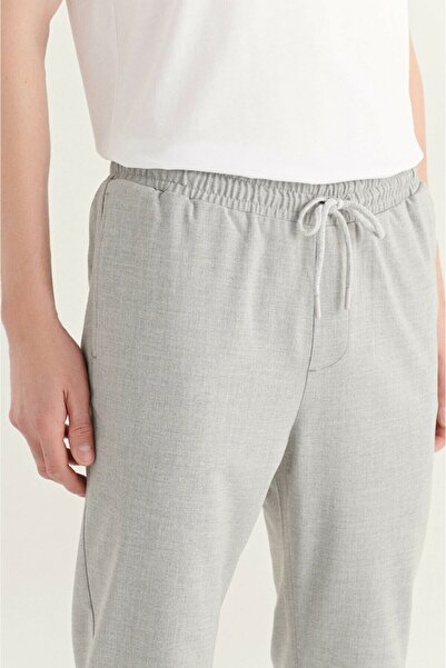çerme Erkek Açık Gri Yandan Cepli Beli Lastikli Kordonlu Düz Relaxed Fit Pantolon Jogger Ç2