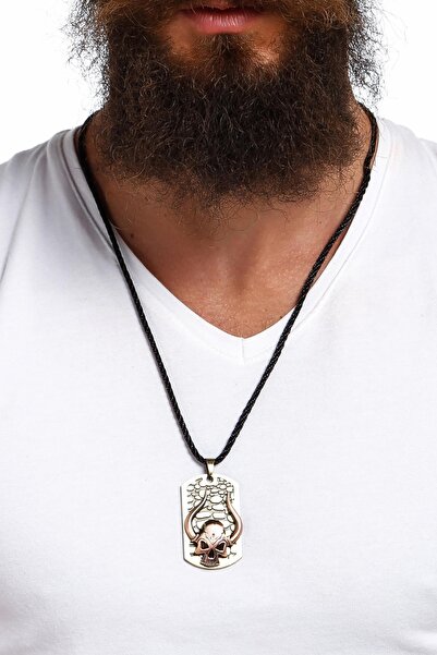 BIJUTERI قلادة من الفولاذ باللون الذهبي والبرونزي مع موقع بصمة الجمجمة