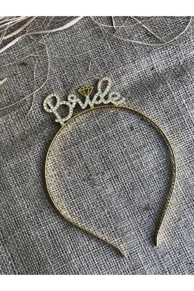 Huzur Party Store Bride Yazılı Taşlı Taç Parıldayan Taş Yapısı Gold Renk Altı...