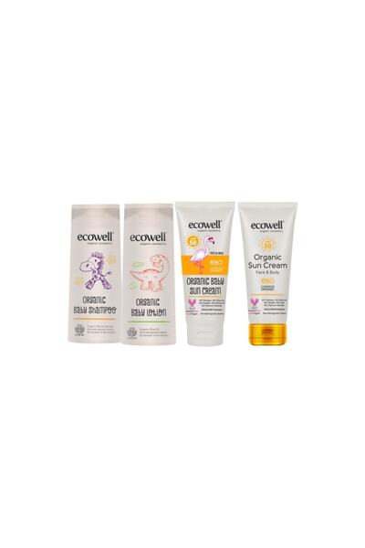 Ecowell Bebek Seti Şampuanı 300ml + Bebek Losyonu 300ml + Bebek Güneş Kremi 110gr + Güneş Kremi 110
