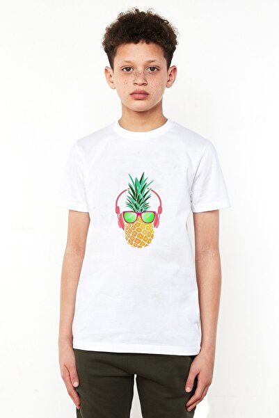 QIVI Dečije retro naočare u obliku bijelog ananasa Štampano T-shirt