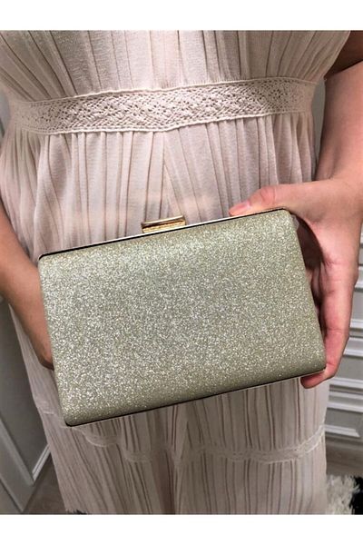 womenacs Gold Glitter Βραδινό Φόρεμα Portfolio Τσάντα Clutch