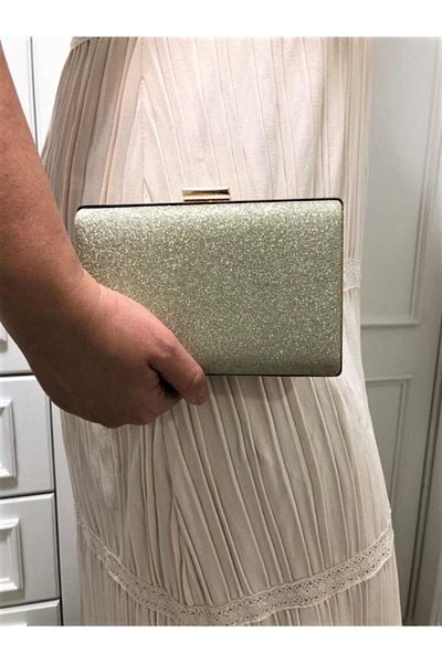 womenacs Gold Glitter Βραδινό Φόρεμα Portfolio Τσάντα Clutch