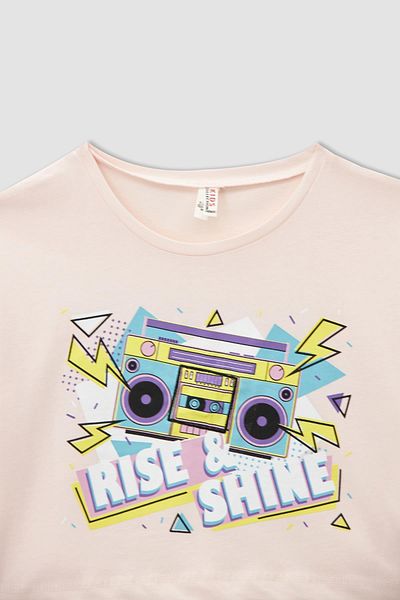 DeFacto Girl's Printed Touch Light Short Sleeve Crop T-Shirt