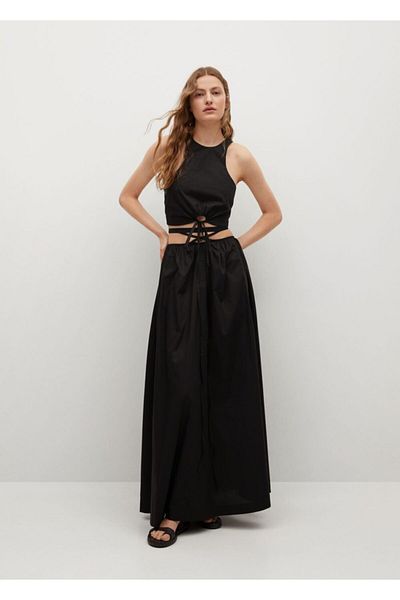 MANGO Woman Women's Black Bow Crop Top Blouse