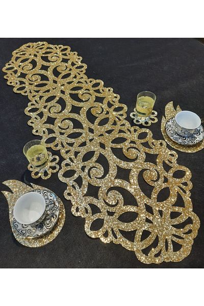 SEHARA Glittering Table Runner/(100X32CM)/2 τεμάχια φτερό, 2 τεμάχια λουλούδι φιγούρα δώρο/δεν πέφτει σκουπίδια