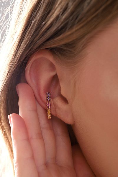 Bilsen Store Women's Colorful Zircon Stone Rose Plated Round Hoop Eternity Cartilage Italian Earrings