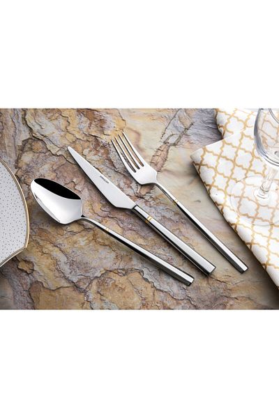 Emsan Prime Penta Gold 84 12 Person Piece Fork Spoon Knife Set Luxury Boxed