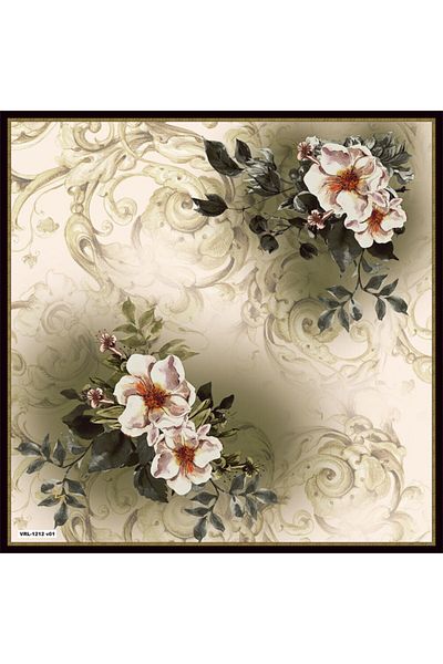 19V69 ITALIA Cream Twill Scarf Baroque Floral Pattern Black Series With Scarf Hanger 90x90 Cm