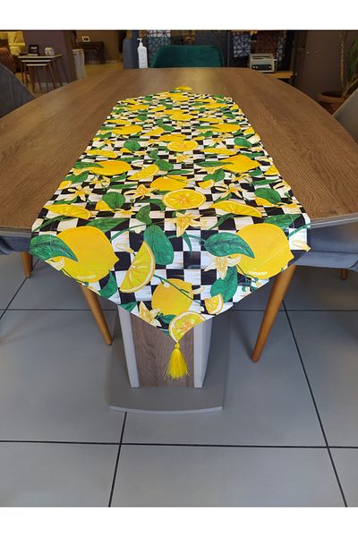 dehaberk Checkered Lemon Pattern Digital Printed Runner