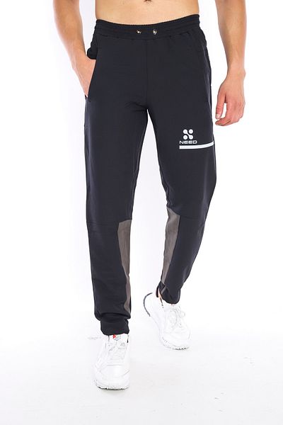 Need Men's Black Pocket Corded Slim Fit Straight Leg Sweatpants