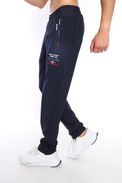 Need Men's Navy Blue Pocket Zippered Embroidery Detailed Straight Leg Sweatpants