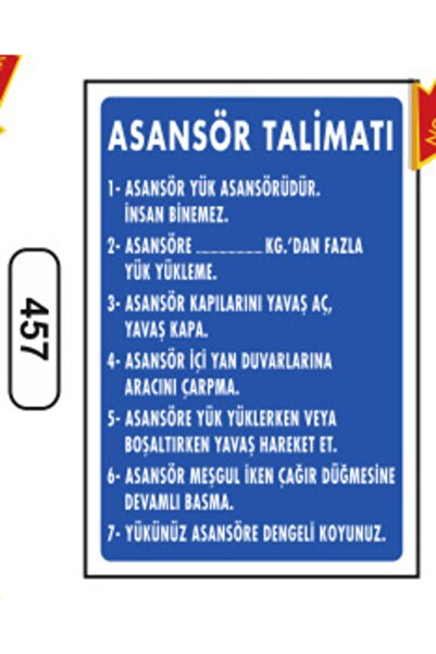 ERGÜNDOĞDU Asansör Talimatı Uyarı Ikaz Levhası