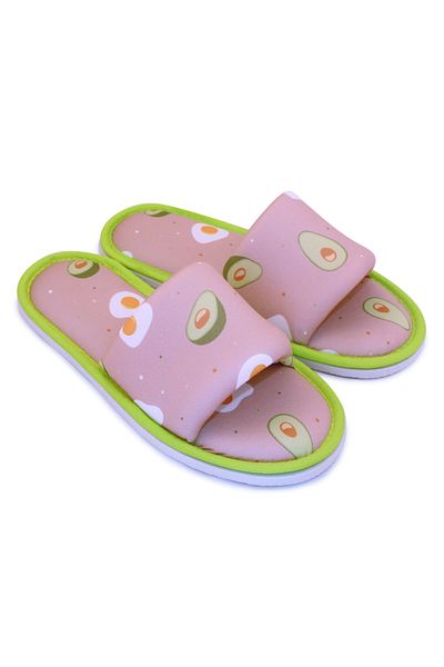 Chochili Papuci de casă unisex roz cu model avocado, cu talpă moale, deschisă în față