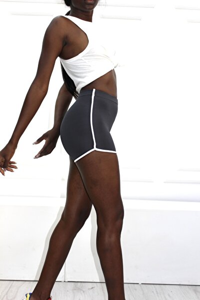 Grenj Fashion Antrasit Yanda Tek Şeritli Mini Sporcu Şort