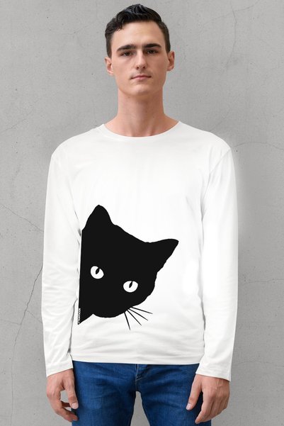 ROCKANDROLL Meraklı Beyaz Bisiklet Yaka Uzun Kollu Penye Erkek T-shirt