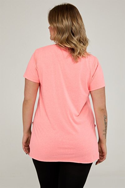 Seamoda Βασικό μπλουζάκι με στρογγυλή λαιμόκοψη-νέον ροζ