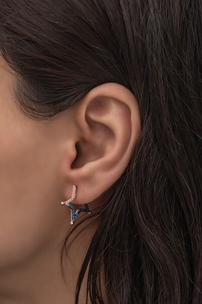 Nereze Kadın 925 Ayar Gümüş Renk Geçişli Yıldız Küpe