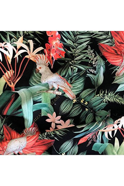 SUZANİ Yeşil Tropikal Desen Dijital Baskılı Kumaş Kms-0855