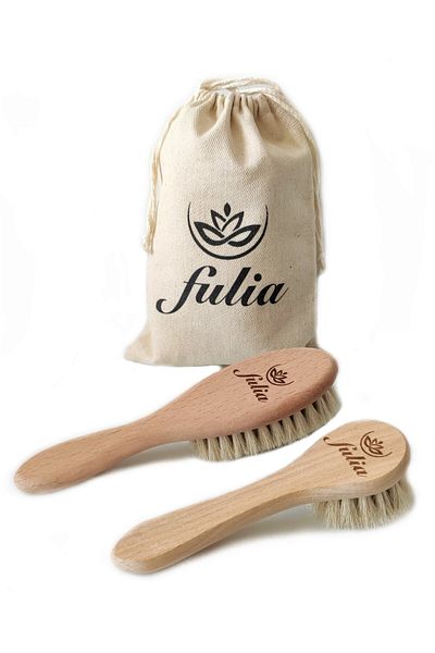 Fulia Mother Baby Set 100% Natural Horsehair Facial Brush and Goat Hair Baby Hair Brush