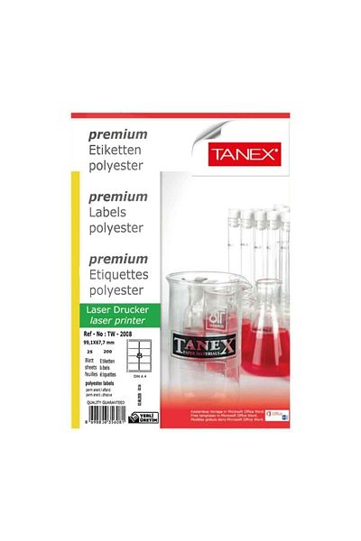 Tanex Tw-2008 Polyester White Laser Label 99.1 X 67.7 Mm.25 Pages/200 Pieces./Pk