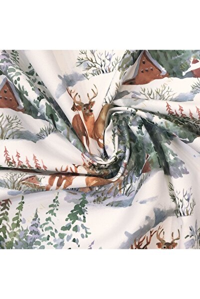 SUZANİ Kış Manzarası Desenli Dijital Baskılı Kumaş Kms-0907