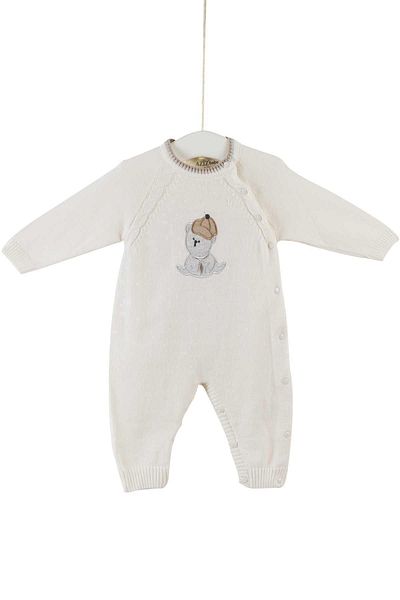 Aziz Bebe 0-6 Months Male Ecru Baby Rompers - Azzt06666