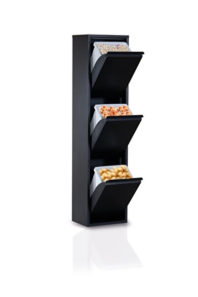 OlivaHomeDesign 3'lü Siyah Metal Çok Amaçlı Dolap