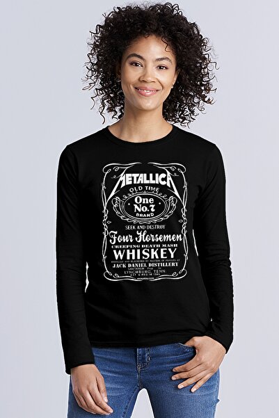 ROCK GURU Tricou negru din bumbac pieptănat cu mânecă lungă, cu logo Metallic...