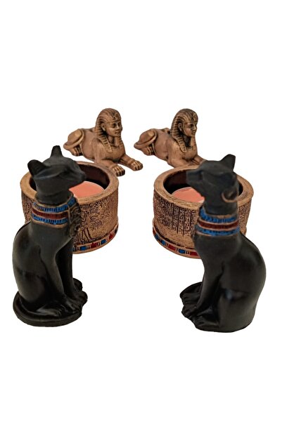 GÖKÇEN HOBİ Antik Mısır Sfenks,bastet Biblo Mumluk Seti