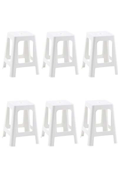 Papatya Mercan Plastik Tabure - Bahçe Balkon Taburesi Beyaz (6 ADET)