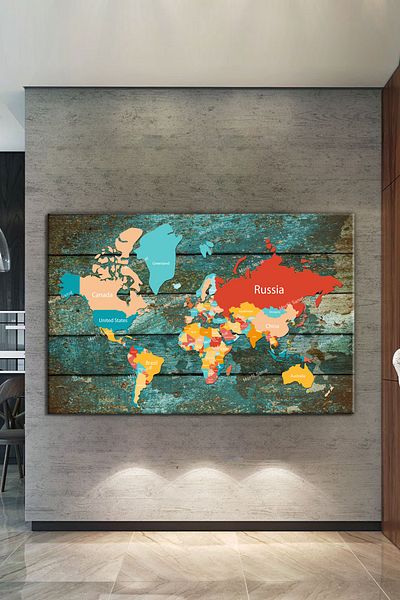 Morfil Sanat Atölyesi Hartă Lemn Fundal Aspect Decorativ Harta Lumii Canvas Print