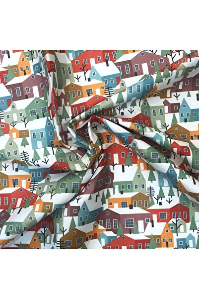 SUZANİ Iskandinav Evler Desenli Dijital Baskılı Kumaş Kms-0919