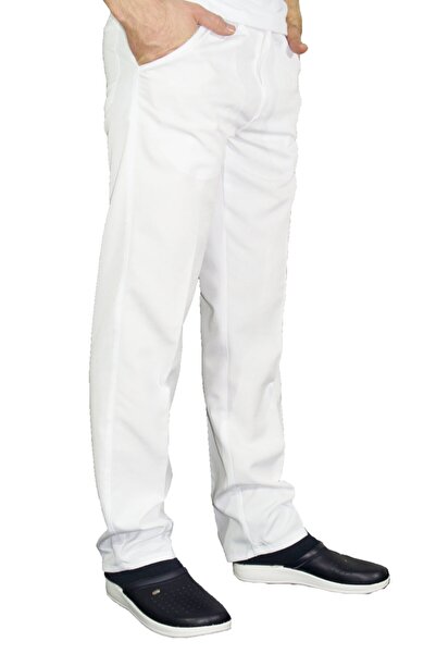 Uniprom Doktor - Hemşire Belden Lastikli Pantolon Alpaka Kumaş Beyaz