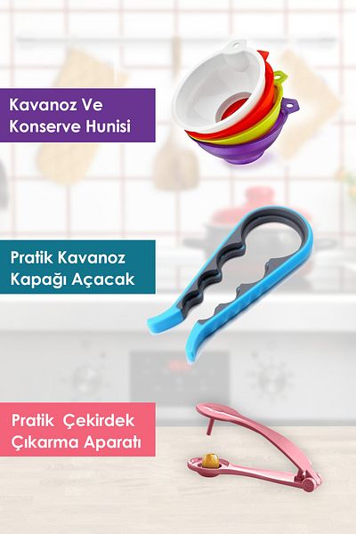 Anadolu Saray Çarşısı Set practic de pregătire pentru iarnă (Pâlnie - EXTRACTOR DE SEMINTE - DESCHIZĂTOR DE BORCANE)
