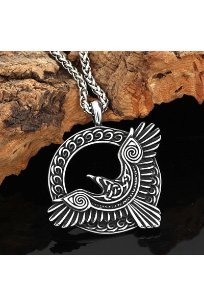 Viking Odin Raven 316L Necklace - Raven Design, Huginn Muninn Mythology