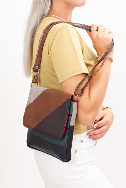 Kindfox Hakiki Deri Çok Bölmeli Kadın Postacı Omuz Çantası