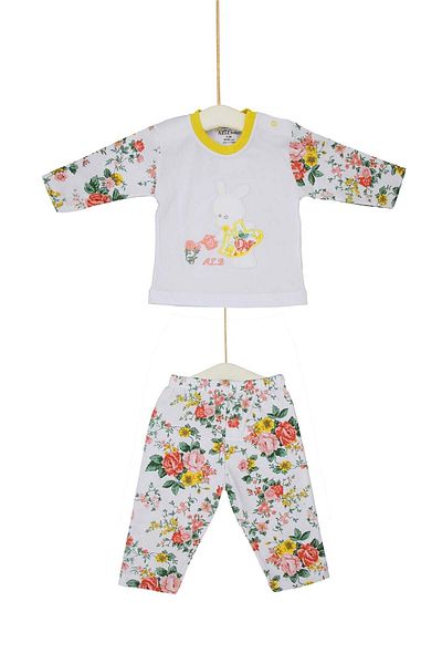 Aziz Bebe White Floral Patterned Baby Girl Set - 0-12 Months Azz 002991