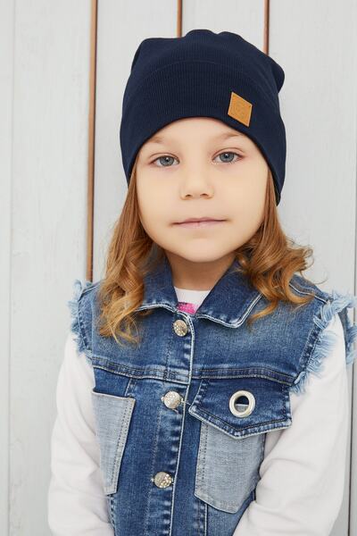 Babygiz Kız Bebek Çocuk Lacivert Şapka Bere El Yapımı Rahat Cild Dostu %100 Pamuklu Kaşkorse