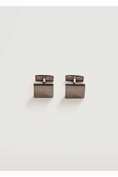 MANGO Man Men's Silver Striped Square Cufflink