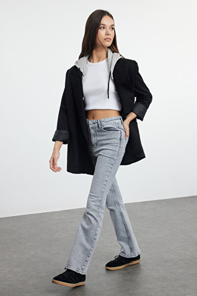 Trendyol Collection Gray Flare Crop Jeans - normální pas TWOAW25JE00074