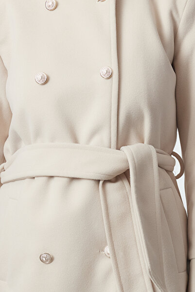 Trendyol Collection Soft Stamp Coat with Gold Buttons and Stone Belt - Twoaw24kb00006