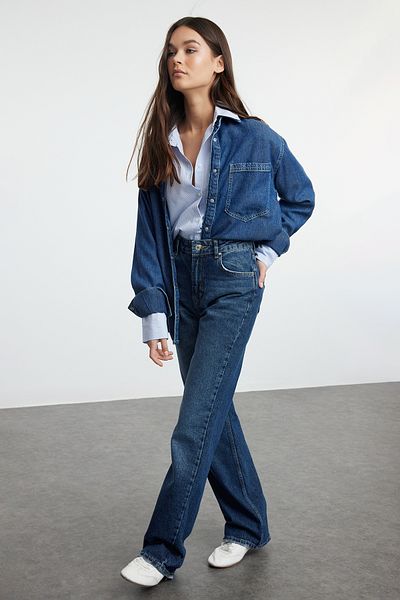 Trendyol Collection Темно-сині джинси з високою талією та широкими штанинами TWOAW25JE00105