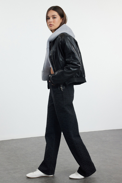 Trendyol Collection Černé vzorované džíny s širokým pasem Twoss24Je00278